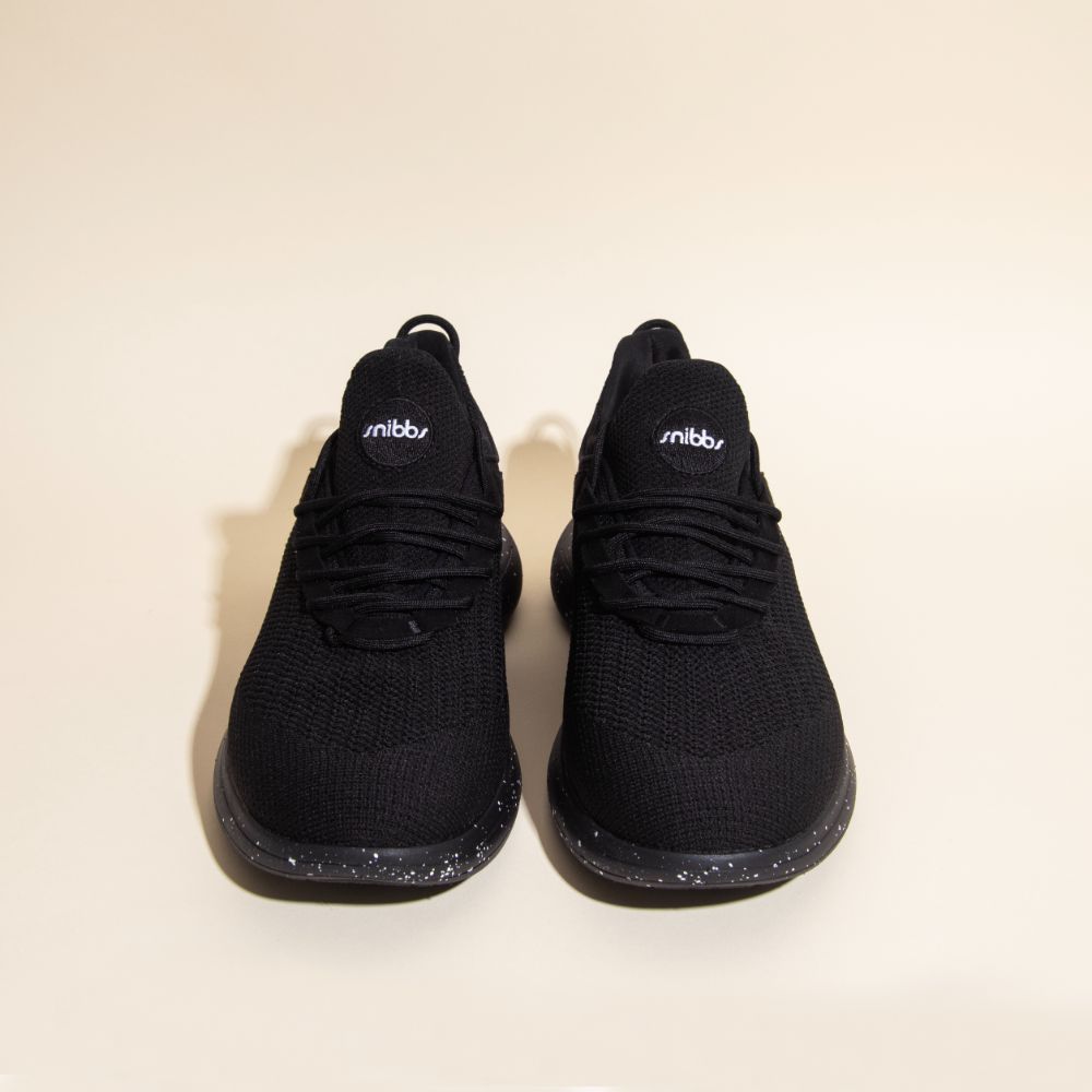Orbit Core Black: Black Lightweight Knit Sneakers - Snibbs